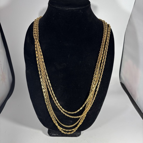 Trifari Jewelry - Vintage Crown Trifari Multi Strand Waterfall Gold Tone Chain Necklace 26"